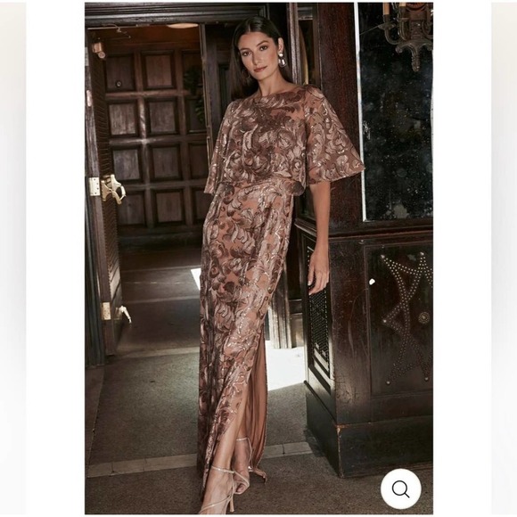 JS Collections Evalina Column Gown Boat Neck Mink Women's Size 4 NWT - Picture 3 of 12